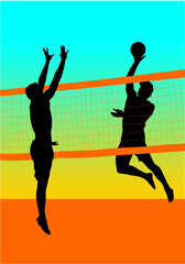 voleibol de playa, silueta, hombres