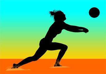 voleibol de playa, silueta, mujer