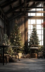 Fototapeta na wymiar Decorated Winter Christmas Interior. Illustration Generative AI.