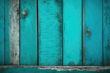 dated wood wall with paint. Texture. painted wood has a worn-out backdrop. Background: Painted Plain Teal Green Rustic Wood Board. Generative AI