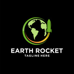 rocket and earth logo combination
