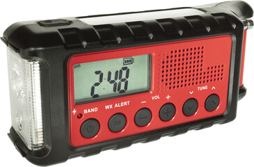 Emergency weather radio with rechargeable batteries