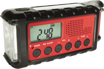 Emergency weather radio with rechargeable batteries