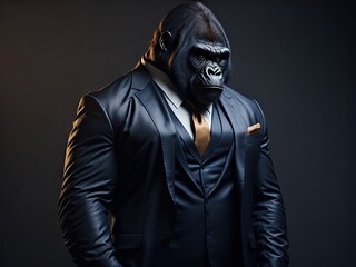 Fototapeta na wymiar Portrait of a Gorilla dressed in an elegant business suit. ai generative