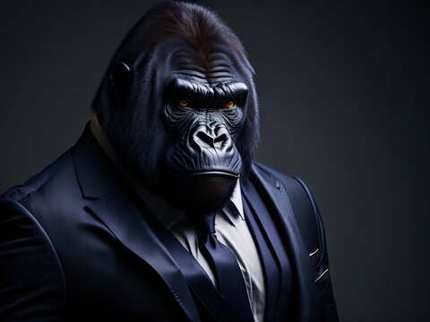 Portrait of a Gorilla dressed in an elegant business suit. ai generative