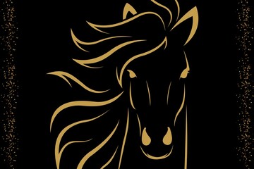 Printable golden  horse art for wall painting