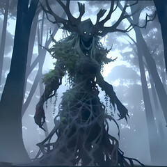 Leshy in the forest, with an appearance of a feminine person, fantasy - obrazy, fototapety, plakaty