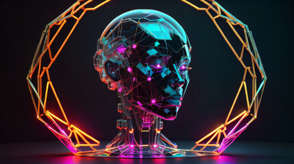 Artificial intelligence woman head portrait with intricate parts robotical cyber punk futuristic New Neon color Best  design generative ai