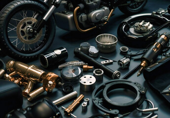 various bike tools on a black stone background