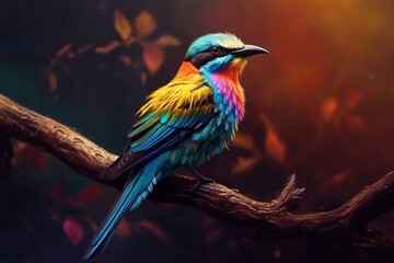 A colorful and vibrant bird perched on a tree branch