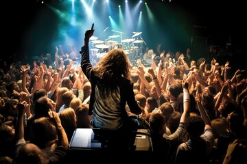 The excitement and energy of a live music performance with a high - angle shot. Generative AI