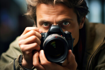 Fototapeta na wymiar The focus and precision of a professional photographer in a close - up shot. Generative AI