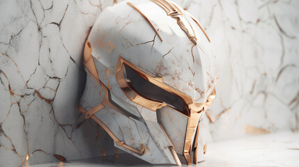 Cracked white marble character mask rendering - super villain / superhero mask made of marble stone