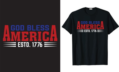 God bless America typography lettering, Illustration with american flag colors. t-shirt design.