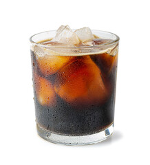 Iced Porter Beer Isolated, Cold Stout in Glass, Dark Beer with Foam and Ice Cubes, Bubbles on Alcohol Drunk Mug