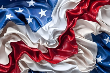 Closeup ruffled American flag isolated on white background. Generative AI 