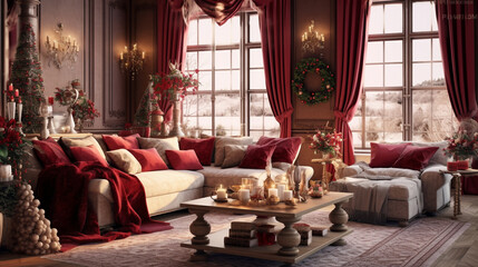 Generative ai. Christmas interior design decoration, living room