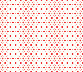 Seamless surface pattern design with ancient oriental ornament. Stylized triangles, quadrangles and hexagons. Repeated red figures on white background. Ethnic embroidery motif. Ornamental wallpaper.