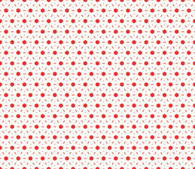 Seamless surface pattern design with ancient oriental ornament. Stylized triangles, quadrangles and hexagons. Repeated red figures on white background. Ethnic embroidery motif. Ornamental wallpaper.