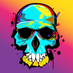 Skull art futuristic, colorful grafitti style vector illustration