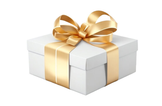 golden gift box with ribbon transparent background png, ai generative image 