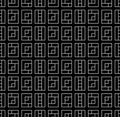 Seamless surface pattern design with ethnic ornament. Repeated white ornamental shapes composition on black background. Embroidery motif. Cultural art wallpaper. Paper for print. Modern sign ornaments