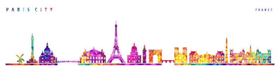 Paris abstract city skyline landmarks. colorful vector silhouettes on white background
