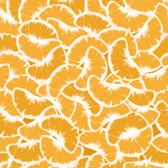 Tangerine or Mandarin orange slices seamless pattern. Endless texture with fruits Mandarins, tangerine, clementine. Organic food, vegetarian product. Citrus fruit flat and cartoon vector illustration