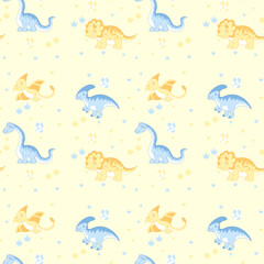 Fototapeta na wymiar Seamless pattern with cute dinosaurs. Colorful dinosaurs vector background. 