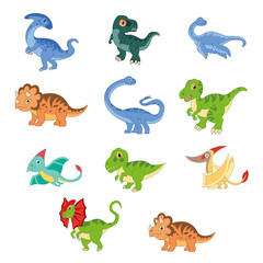 Dinosaur cartoon isolated vector set.
