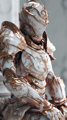 White marble female warrior fantasy character design rendering vertical