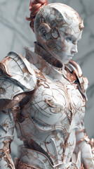 White marble female warrior fantasy character design rendering vertical