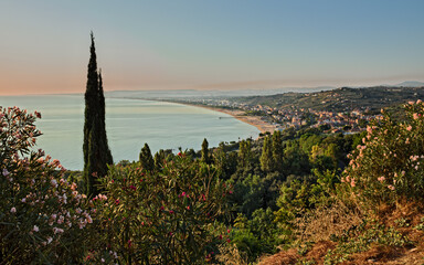 Vasto, Abruzzo, Italy: landscape at sunrise of the the gulf of the adriatic sea with the beach and...