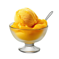 mango sorbet isolated on a transparent background, generative ai