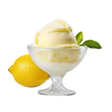 lemon sorbet isolated on a transparent background, generative ai