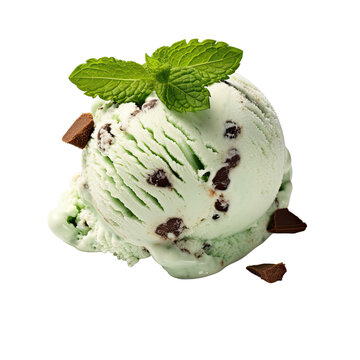 scoop of mint chocolate chip ice cream isolated on a transparent background, generative ai