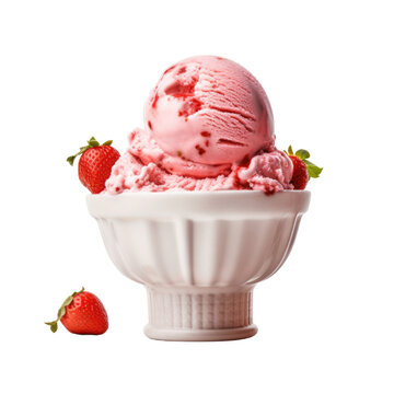 strawberry ice cream isolated on a transparent background, generative ai