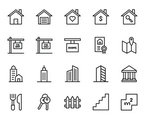 Set of Real Estate Thin Line Icons - EDITABLE STROKE - EPS Vector
