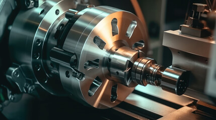 The CNC lathe produces steel parts for the automotive manufacturing process