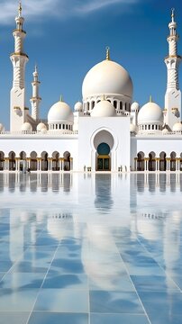 Beautiful white grand mosque portait for eid and ramadan background