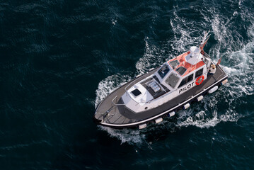 English Channel, UK.  Pilot vessel Golden Spur underway on the English Channel, out from her base...