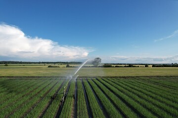 water sprinkler irrigation system, Farming field with irigation siststems,aerial panorama landscape...
