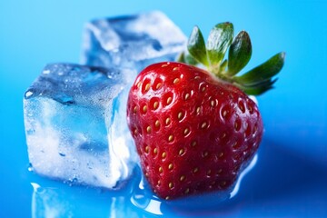 Strawberries and ice cubes, cold. Ai generated.