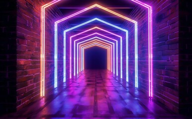neon light sci-fi triangle  design background Illustration and wallpaper