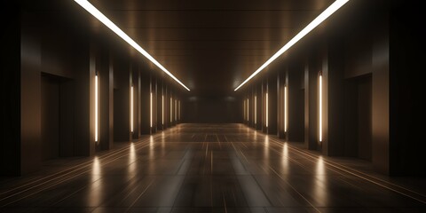 3d render. wallpaper and Illustration background Geometric figure in neon light against a dark tunnel. Laser glow 