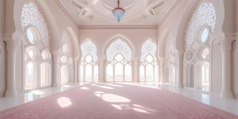 Fototapeta premium interior of a beautiful islamic mosque with ornate archway. Generative ai