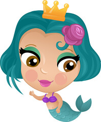 cartoon scene with mermaid princesss wimming near coral reef isolated illustration for kids