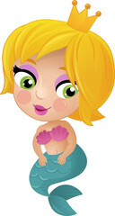 cartoon scene with mermaid princesss wimming near coral reef isolated illustration for kids