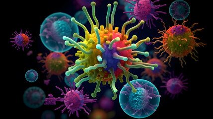 3d illustration of bacteria and viruses, generative AI