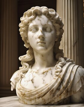 Image Of A White Marble Statue Of A Young Woman With Alabaster Skin Known As Aphrodite, The Beautiful Greek Goddess Of Love. She Was Also Known To The Romans As The Roman Goddess Venus.